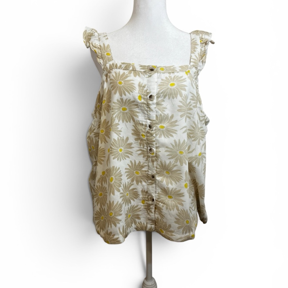 torrid Cream Floral Button-Front Ruffle Strap Tank